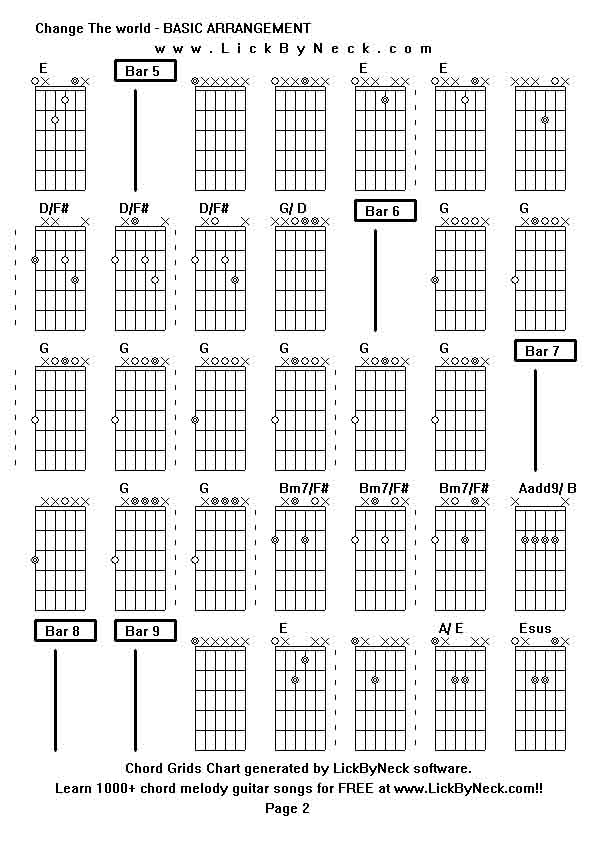 Chord Grids Chart of chord melody fingerstyle guitar song-Change The world - BASIC ARRANGEMENT,generated by LickByNeck software.